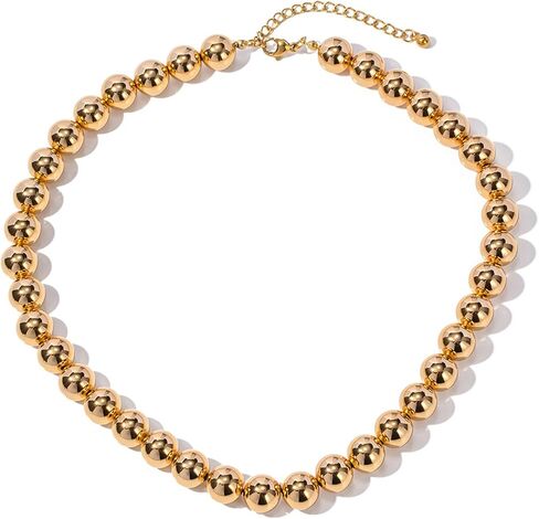 FUNOJOY Gold Beaded Necklace for Women Dainty Choker Necklace,18K Gold Plated Bead Chain Chunky Choker Necklace for Women Fashion Jewelry for Gift in Saudi Arabia