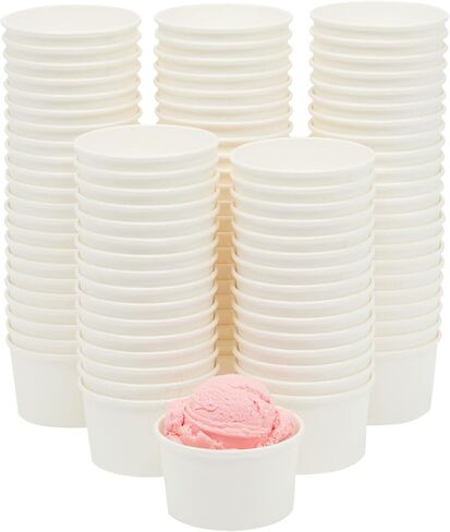 Juvale 100 Pack Disposable Paper Ice Cream Cups, Dessert Bowls for Sundae Bar, Frozen Yogurt (White, 8 oz) in Saudi Arabia