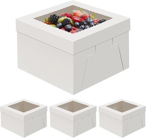 4 عبوات من علب الكيك مع نافذة، علب كيك مقاس 12x12x8 بوصة، علب كيك بيضاء، علب خبز للاستعمال مرة واحدة للكيك، الكوكيز، الفطائر، الكب كيك in Saudi Arabia