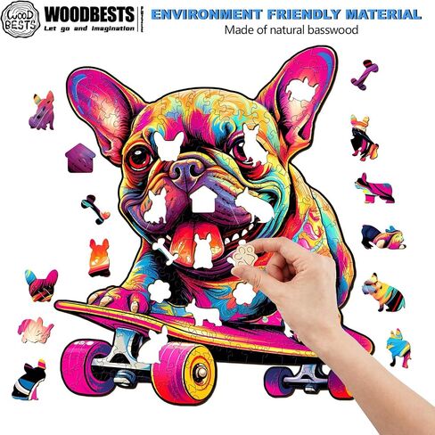 Wooden Puzzles for Adults, French Bulldog Puzzles, Wooden Jigsaw Puzzles for Adults, 100 Pieces Wood Puzzles Adult, Unique Animal Shape Wood Puzzle, Creative Puzzle Gifts for Women Family Fun in Saudi Arabia