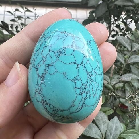 Stone Egg Figurine, Polished Healing Crystal Easter Eggs Sphere Sculpture with Wood Stand, Green Howlite Turquoise, 1.8" in Saudi Arabia