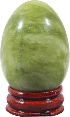Stone Egg Figurine, Polished Healing Crystal Easter Eggs Sphere Sculpture with Wood Stand, Green Howlite Turquoise, 1.8" in Saudi Arabia