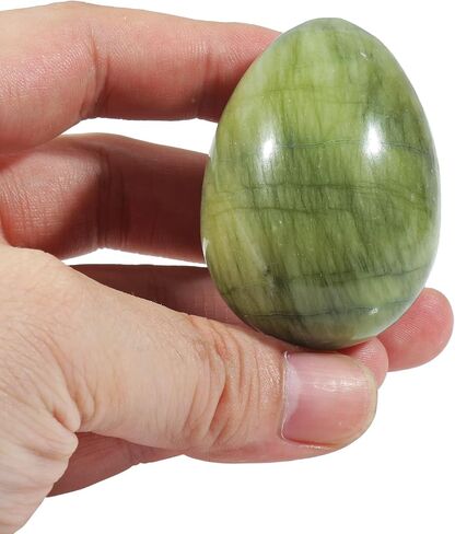 Stone Egg Figurine, Polished Healing Crystal Easter Eggs Sphere Sculpture with Wood Stand, Green Howlite Turquoise, 1.8" in Saudi Arabia