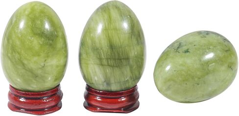 Stone Egg Figurine, Polished Healing Crystal Easter Eggs Sphere Sculpture with Wood Stand, Green Howlite Turquoise, 1.8" in Saudi Arabia