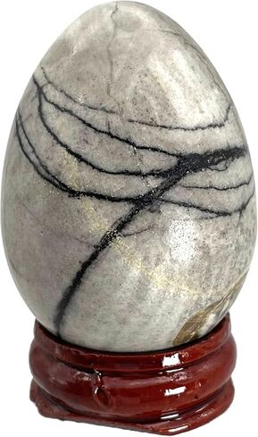Stone Egg Figurine, Polished Healing Crystal Easter Eggs Sphere Sculpture with Wood Stand, Green Howlite Turquoise, 1.8" in Saudi Arabia