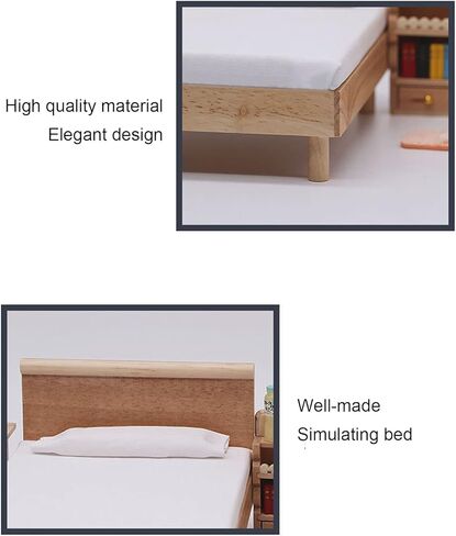 نموذج سرير مزدوج لبيت الدمى 1:12، سرير صغير محمول مصنوع من مادة البلوط لتزيين أثاث بيت الدمى in Kuwait