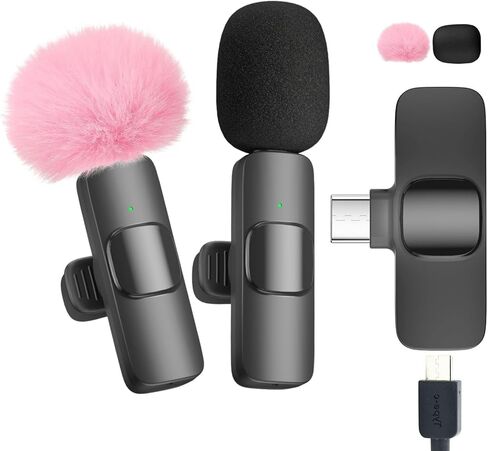 Schimmer Mics for iPhone 15, 2 Pack Wireless Lavalier Microphone for iP15 Pro/Max - Plug-Play Crystal Clear Sound Quality, Long Lasting for Interviews, Podcasts, Vlogs, and More, Pink Windshield in Saudi Arabia