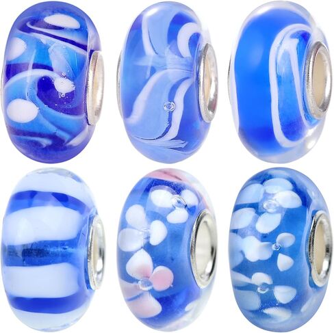 RUBYCA Glass Murano Charm Beads Silver Color Core fit European Bracelet for Jewelry Making in Saudi Arabia