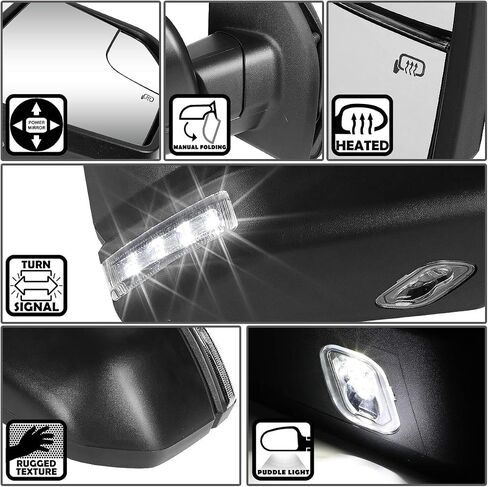 DNA MOTORING TWM-058-OE-T222-BK-CL-L Manual Factory Style Side Mirror w/LED Turn Signal Puddle Light Left Compatible with 15-18 F-150 with 8-Pin Plug in Saudi Arabia