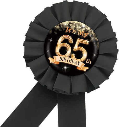 It's My 65th Birthday Tinplate Badge Pin, Happy 65th Birthday Button Pin for Women Men, Black Rosette 65 & Fabulous Award Ribbon Pin, It's My Birthday Party Decoration in Saudi Arabia