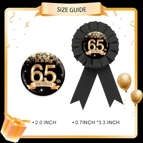 It's My 65th Birthday Tinplate Badge Pin, Happy 65th Birthday Button Pin for Women Men, Black Rosette 65 & Fabulous Award Ribbon Pin, It's My Birthday Party Decoration in Saudi Arabia