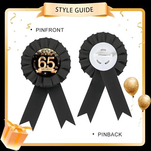 It's My 65th Birthday Tinplate Badge Pin, Happy 65th Birthday Button Pin for Women Men, Black Rosette 65 & Fabulous Award Ribbon Pin, It's My Birthday Party Decoration in Saudi Arabia