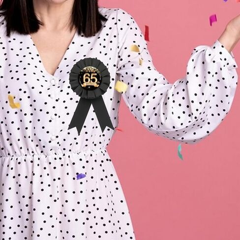 It's My 65th Birthday Tinplate Badge Pin, Happy 65th Birthday Button Pin for Women Men, Black Rosette 65 & Fabulous Award Ribbon Pin, It's My Birthday Party Decoration in Saudi Arabia