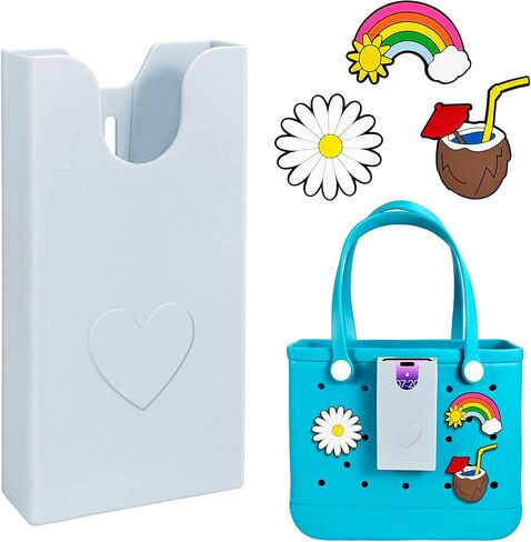 Phone Holder Compatible with Bogg Bag, Soft Silicone 3Pcs Charm Insert Accessories for Bogg Bag Phone Holder Fits All Cellphones Attachment for Beach Tote Bags, Black in Saudi Arabia