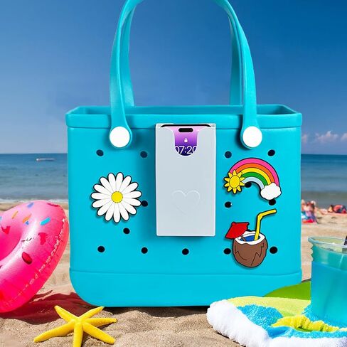Phone Holder Compatible with Bogg Bag, Soft Silicone 3Pcs Charm Insert Accessories for Bogg Bag Phone Holder Fits All Cellphones Attachment for Beach Tote Bags, Black in Saudi Arabia