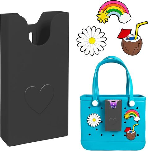 Phone Holder Compatible with Bogg Bag, Soft Silicone 3Pcs Charm Insert Accessories for Bogg Bag Phone Holder Fits All Cellphones Attachment for Beach Tote Bags, Black in Saudi Arabia