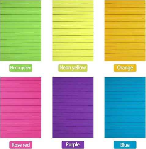 Outus 18 Packs Lined Sticky Notes 4 x 6 Inch Colorful Sticky Note Pads Lines Bright Ruled Self Sticky Pads Memos for Back to School Classroom Office Home Supplies 1200 Sheets, 6 Colors (Fresh Color) in Saudi Arabia