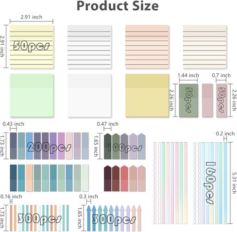 1920 Sheets Transparent Sticky Notes, Clear Tabs Long Highlighter Strips Page Markers for Books, Writable Annotation Index Flags Tapes for School Office Supplies (Multicolor Lined Set) in Kuwait