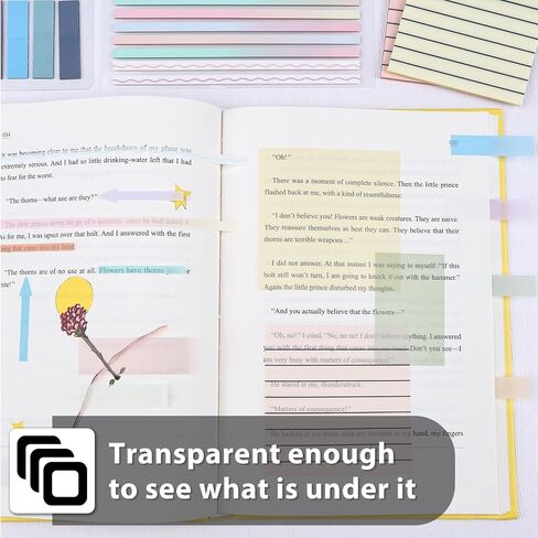 1920 Sheets Transparent Sticky Notes, Clear Tabs Long Highlighter Strips Page Markers for Books, Writable Annotation Index Flags Tapes for School Office Supplies (Multicolor Lined Set) in Kuwait