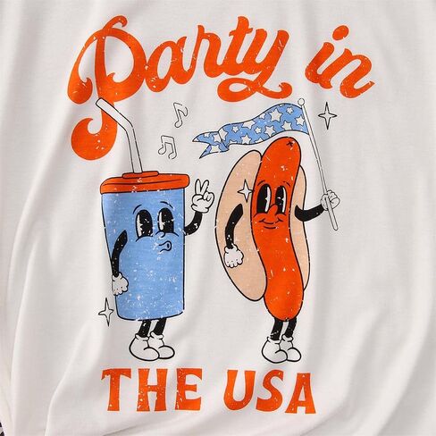 Party in The USA Shirt Women 4th of July Hot Dog T-Shirt Independence Day Funny Patriotic Graphic Casual Tee Tops in Saudi Arabia