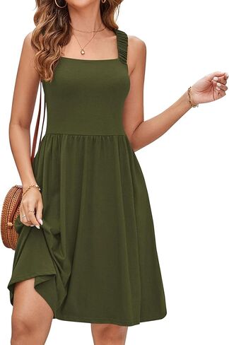 Naggoo Women's Summer Sundress Sleeveless Square Neck Dress High Waist A Line Short Dress in Kuwait