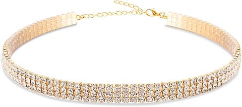 Rhinestone Choker Necklaces Gold Diamond Crystal Choker Sparly Necklaces for Women Girls in Kuwait