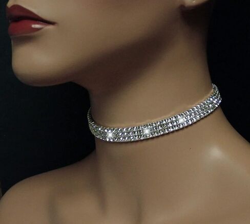 Rhinestone Choker Necklaces Gold Diamond Crystal Choker Sparly Necklaces for Women Girls in Kuwait