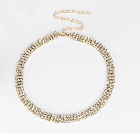 Rhinestone Choker Necklaces Gold Diamond Crystal Choker Sparly Necklaces for Women Girls in Kuwait