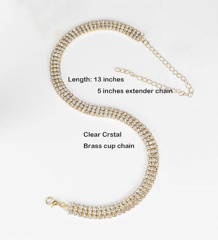 Rhinestone Choker Necklaces Gold Diamond Crystal Choker Sparly Necklaces for Women Girls in Kuwait
