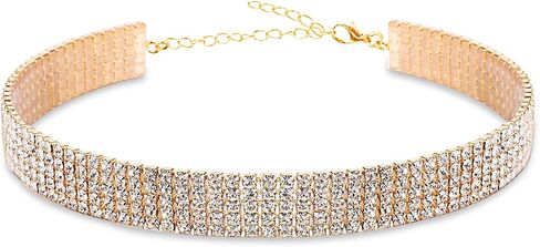 Rhinestone Choker Necklaces Gold Diamond Crystal Choker Sparly Necklaces for Women Girls in Saudi Arabia