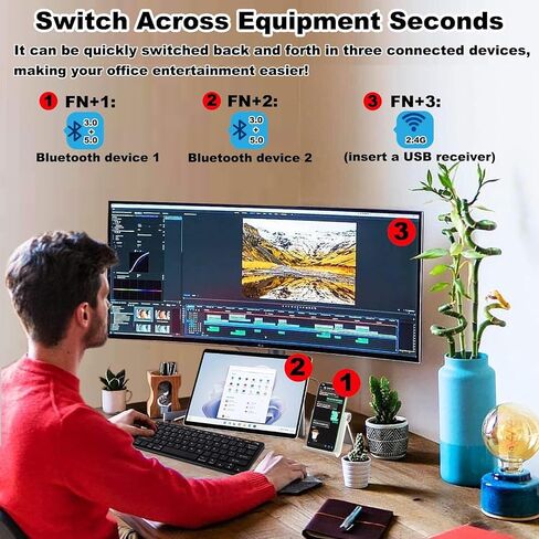 Wireless Keyboard and Mouse Combo Tri-Mode 2.4G Bluetooth Keyboard Mouse Portable Slim 78 Keys Multi Device Keyboard 1600 DPI Optical Wireless Mouse with USB Receiver for Android Windows IOS Laptop in Saudi Arabia
