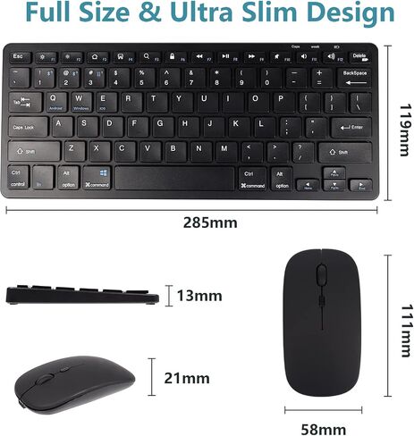 Wireless Keyboard and Mouse Combo Tri-Mode 2.4G Bluetooth Keyboard Mouse Portable Slim 78 Keys Multi Device Keyboard 1600 DPI Optical Wireless Mouse with USB Receiver for Android Windows IOS Laptop in Saudi Arabia