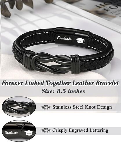 Forever Linked Together Leather Bracelet for Boys Men's Birthday Graduation Fathers' Day Back to School Christmas Gifts in Saudi Arabia