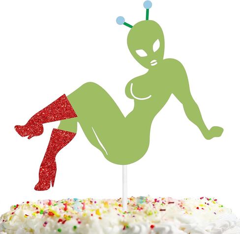Green Glitter Baby Shower Cake Topper Space Beauty Alien War Theme Decor Supplies Lady Woman Girl Happy Birthday Party Decorations in Saudi Arabia