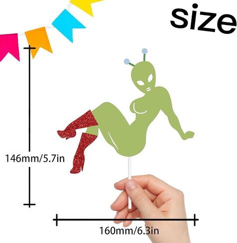 Green Glitter Baby Shower Cake Topper Space Beauty Alien War Theme Decor Supplies Lady Woman Girl Happy Birthday Party Decorations in Saudi Arabia
