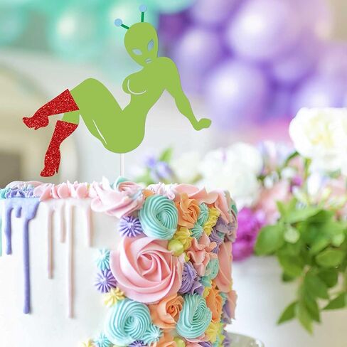 Green Glitter Baby Shower Cake Topper Space Beauty Alien War Theme Decor Supplies Lady Woman Girl Happy Birthday Party Decorations in Saudi Arabia