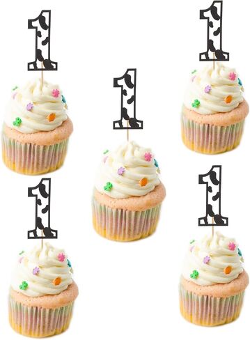 Cow First Birthday Cupcake Toppers - 36pcs Farm Themed Baby 1st Birthday Party Cake Decorations, Cow Theme Party Supplies in Saudi Arabia