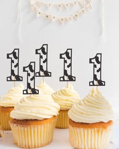 Cow First Birthday Cupcake Toppers - 36pcs Farm Themed Baby 1st Birthday Party Cake Decorations, Cow Theme Party Supplies in Saudi Arabia