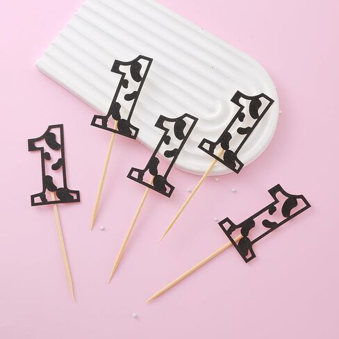 Cow First Birthday Cupcake Toppers - 36pcs Farm Themed Baby 1st Birthday Party Cake Decorations, Cow Theme Party Supplies in Saudi Arabia