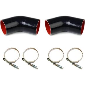 PAKA TOOLS 2 PCS 4inch,45 DEGREE ELBOW COUPLER BLACK-RED SILICONE HOSE COUPLER TURBO PIPE + 4 CLAMPS