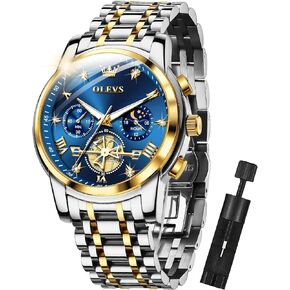 OLEVS Mens Watches Diamond Chronograph Fashion Casual Dress Wrist Watch Moon Phase Luminous Waterproof
