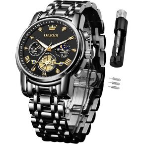 OLEVS Watch for Men Stainless Steel Chronograph Big Face Easy to Read Analog Quartz Watches Luxury Waterproof Date Diamond Roman Arabic Numerals Dial Dress Wrist Watches