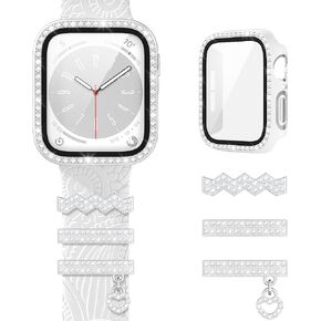 Suoman for Apple Watch Series 6/5/4 SE 40mm Screen Protector Case,Watch Decorate + Diamonds Edging Screen Protector Cover for iWatch Series 6/5/4 SE 40mm - White