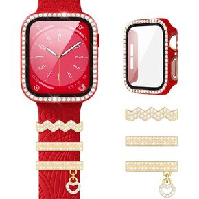 حافظة حماية شاشة Suoman لساعة Apple Series 6/5/4 SE 40 مم، تزيين الساعة + غطاء واقي شاشة بحواف ماسية لـ iWatch Series 6/5/4 SE 40 مم - أبيض