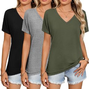 3 Pack Women's Dolman Sleeve Tops 2024 V Neck Summer Trendy T Shirts Dressy Casual Loose Fit Basic Tees