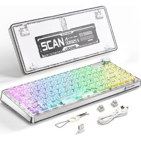 لوحة مفاتيح ميكانيكية K75 81 مفتاحًا RGB ميكانيكية مع أغطية مفاتيح شفافة، حامل حشية 4000 مللي أمبير في الساعة، سلكي/بلوتوث/2.4 جيجا مع كابل من النوع C، مفتاح خطي قابل للتبديل السريع لنظام Win/Mac (أبيض) in Kuwait