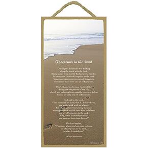 SJT ENTERPRISES, INC. Footprints in The Sand Poem Wood Sign - Inspirational Mary Stevenson Quote - Indoor Plaque Decoration for Wall - Hanging Decor - 5" x 10" (SJT13168)
