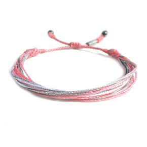 Breast Cancer Awareness Bracelet in Pale Pink, White and Metallic Silver Cord Adjustable Drawstring Pink Aware Cause Jewelry