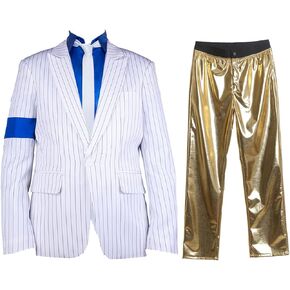 Shuang Hao Men's Classical 70s 80s Dance Costume Blue Armband Suit Cosplay Costume