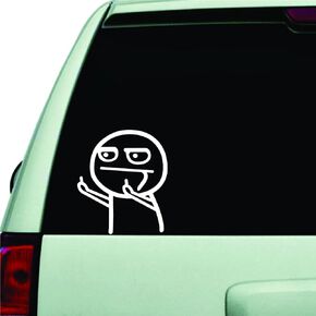 Funny Middle Finger Car Decal, Cute Cartoon Window Sticker for Cars Trucks, White Graphics Decal, 5.1" x 5.9"